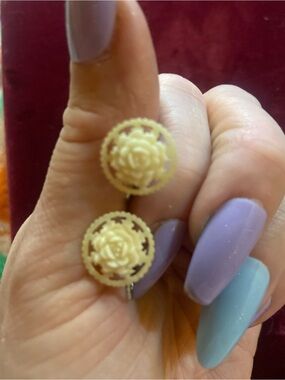 Vintage Cream Rose Filigree Drop Earrings - Women Jewelry